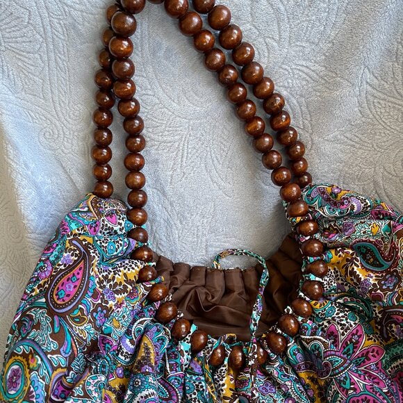 Vibrant Paisley Hobo Bag with Wooden Bead Handles - Picture 8 of 14